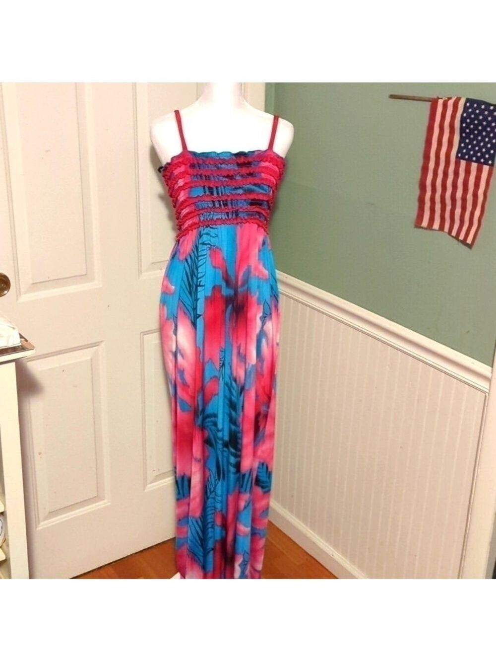 Joyce Leslie Hawaiian Floral Maxi Dress Large Luau Party Summer Cruise Wear